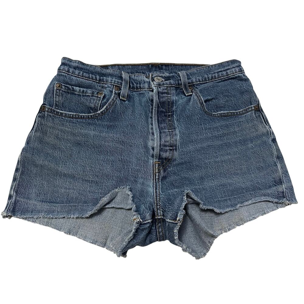Levi's 501 Button Fly High Rise Distressed Cutoff Denim Shorts Blue Women's 30